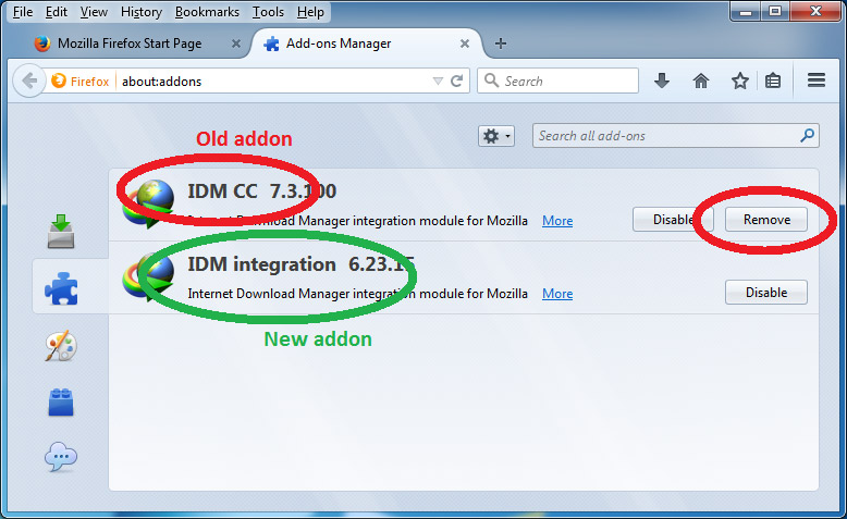 Remove old IDM FireFox add-on